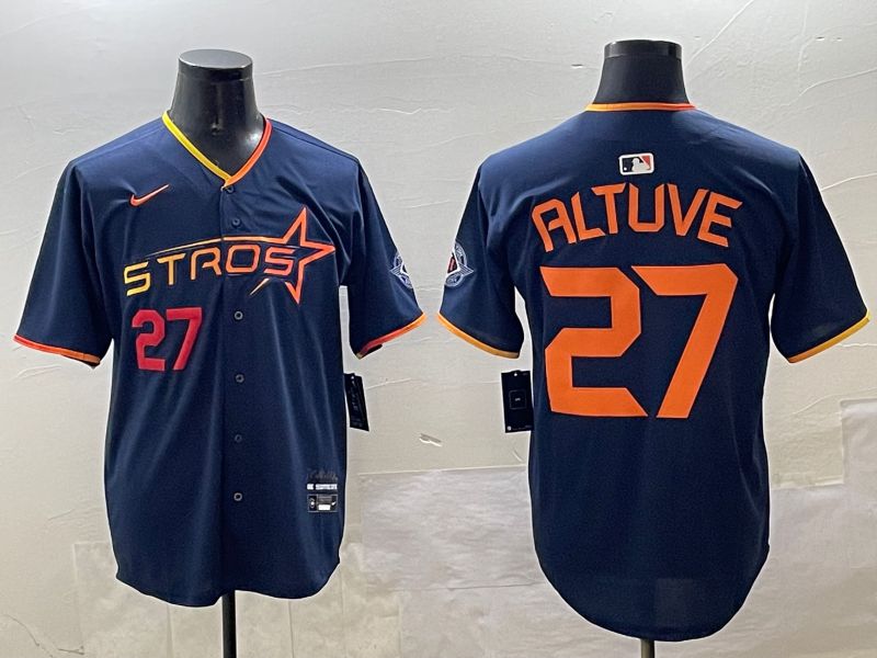Men Houston Astros #27 Altuve Drak Blue Three generations Joint Name 2025 Nike MLB Jersey style 5